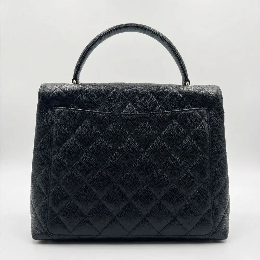 Chanel Black Caviar Quilted Leather Coco Mark CC Top Handle Flap Tote